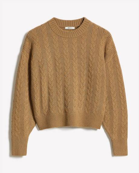 Pull en Mailles Torsadées à Manches Longues et Col Rond