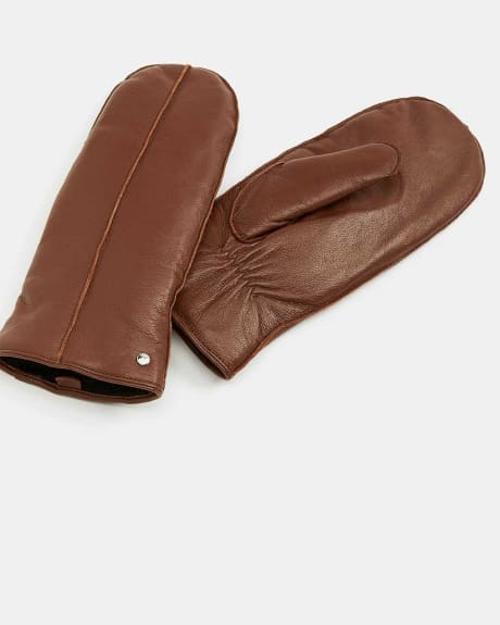 Leather Mittens with Fleece Lining