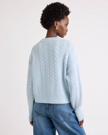 Pull en Mailles Torsadées à Manches Longues et Col Rond