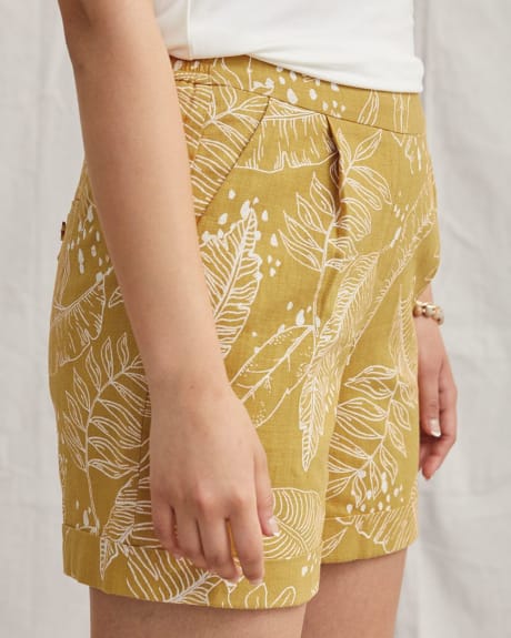Printed Linen Mid-Rise Pull-On Short