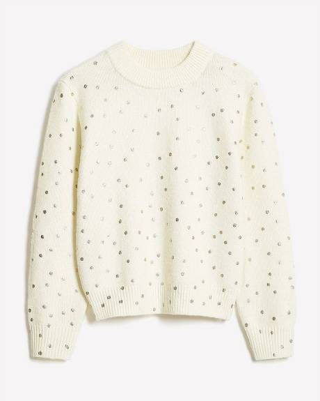 Wool-Blend Long-Sleeve Crew-Neck Sweater with Metallic Dots