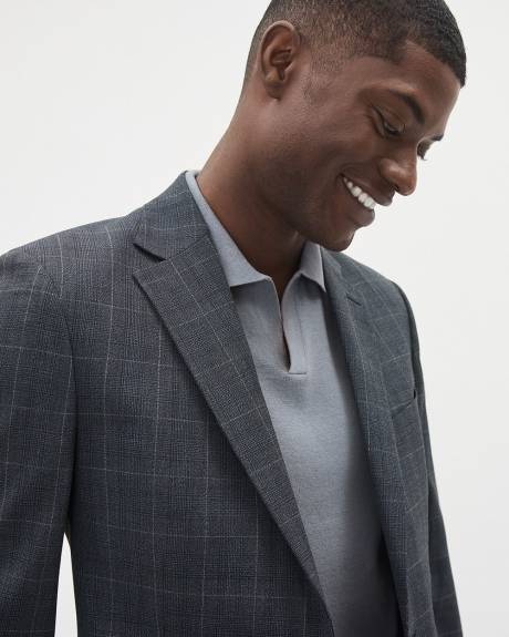 Veston de Complet Carreaut&eacute; Style Denim &agrave; Coupe &Eacute;troite