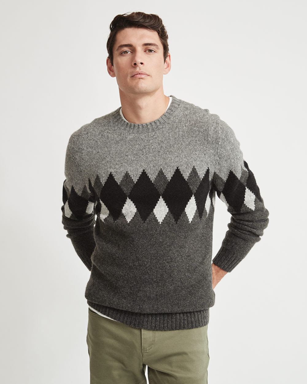 Crew Neck Pullover Sweater with Argyle Pattern | RW&CO.