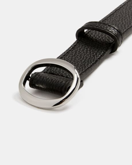 Slim Topstitched Belt with Oblong Buckle