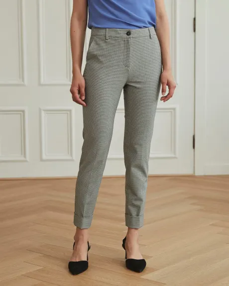 Mini Houndstooth Slim Ankle Pant with Elastic Back