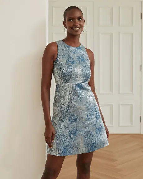 Brocade Cocktail Midi Dress with Open Back