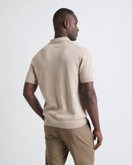 Cotton Short-Sleeve Polo with Johnny Collar