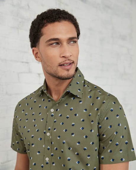 Tailored Short-Sleeve Shirt with Geometric Pattern