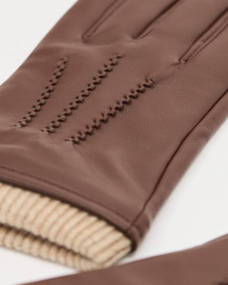 Leather Gloves with Ribbed Cuffs