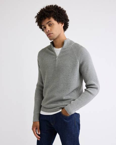 Long-Sleeve Half-Zip Mock-Neck Sweater