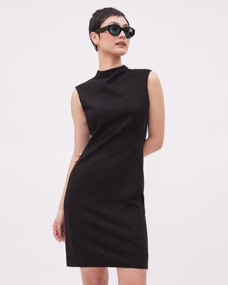 Black Sleeveless Mock-Neck Fitted Dress