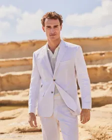 Tailored-Fit White Linen Blazer