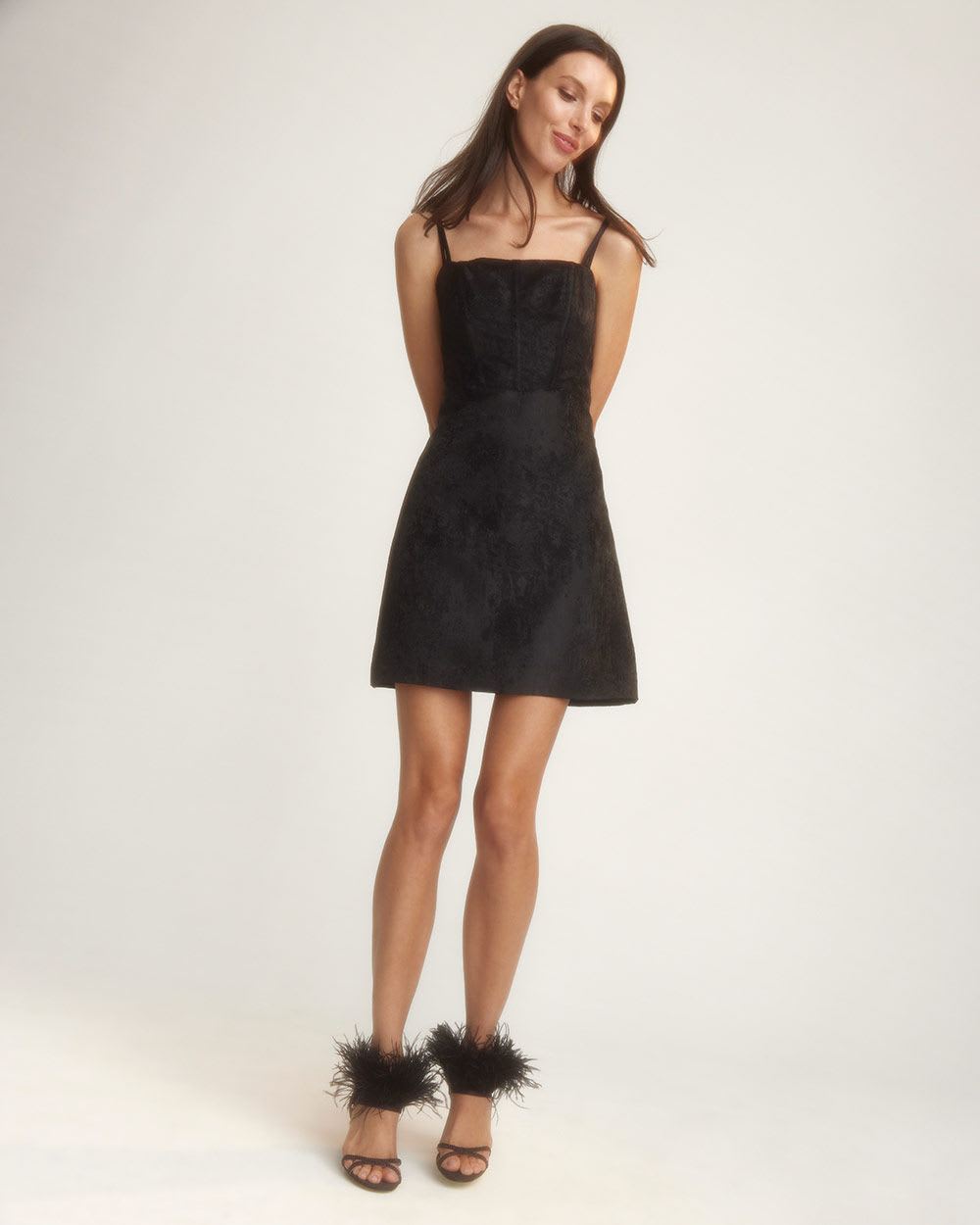Black Brocade Fitted Strappy Mini Cocktail Dress