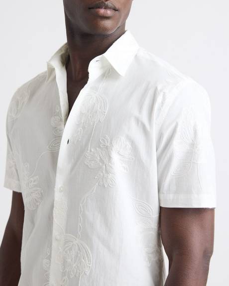 Chemise Habill&eacute;e &agrave; Coupe Ajust&eacute;e &agrave; Manches Courtes avec Motif Fleuri Brod&eacute;