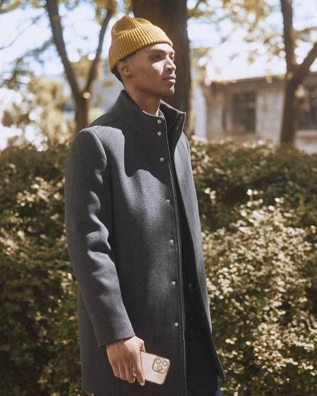 Classic Solid Mock-Neck Wool Coat with Dickey