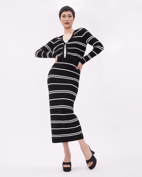 Knitted Pencil Striped Midi Skirt