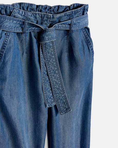 Pantalon Style Denim à Taille Haute Froncée - 27"