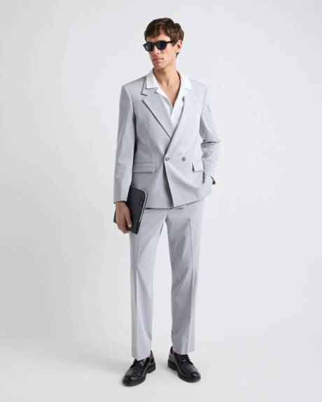 Veston de Complet D&eacute;contract&eacute; Gris P&acirc;le &agrave; Boutonnage Double