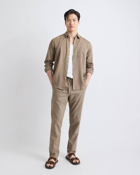 Linen-Blend Pants with Elastic Waistband and Drawstring