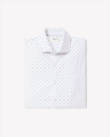 White Tailored-Fit Dress Shirt with Geo Pattern