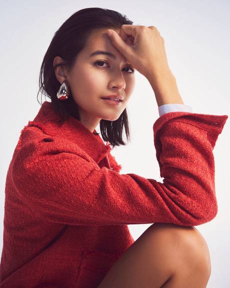 Cropped Tweed Bomber Jacket