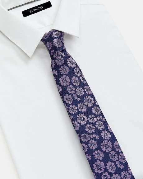 Regular Purple Tie with Pink Flowers