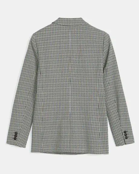Houndstooth Faux Double-Breasted Long Blazer