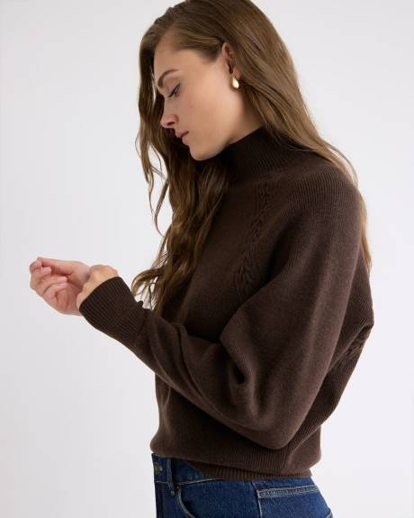 Pull Côtelé à Col Montant et Manches Longues