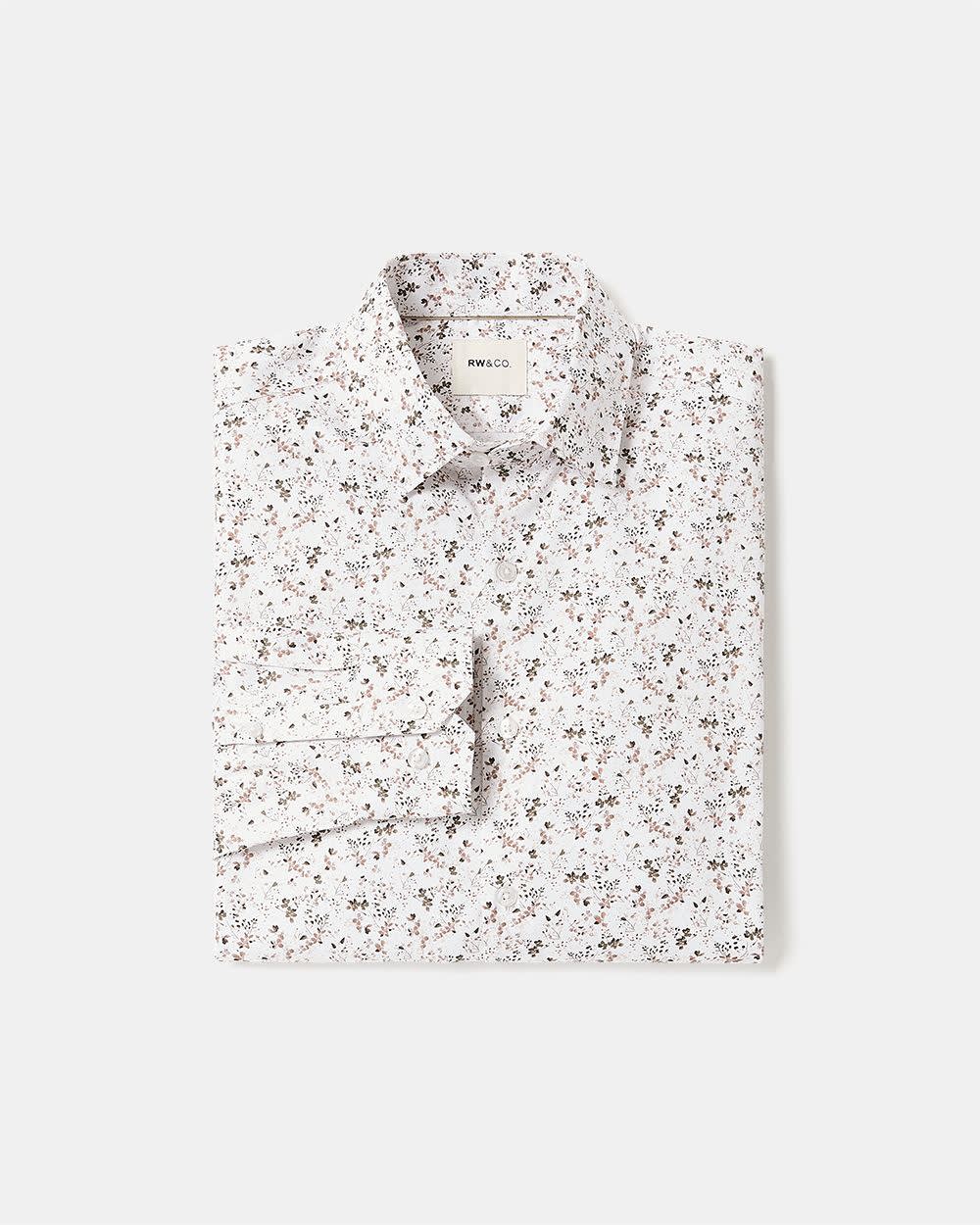 White Tailored-Fit Dress Shirt with Floral Pattern