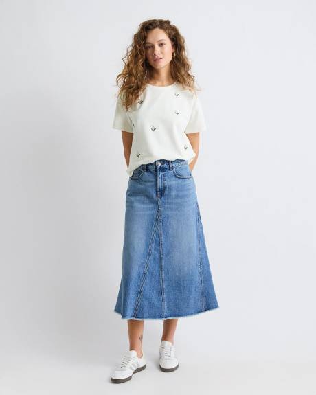 Jupe &Eacute;vas&eacute;e Maxi en Denim &agrave; Taille Haute