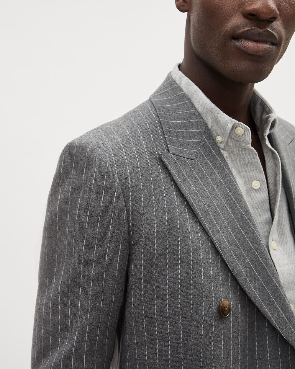 Tailored-Fit Double-Breasted Striped Suit Blazer