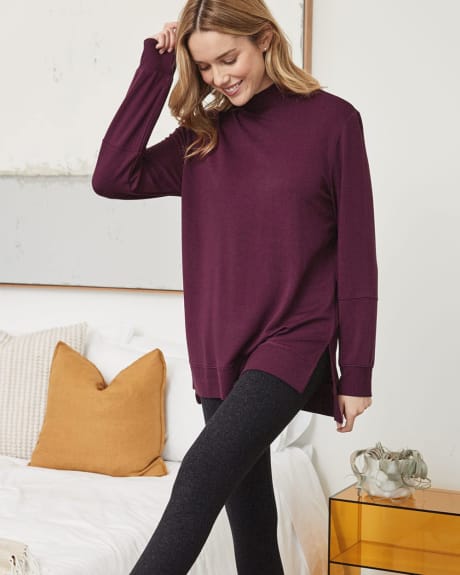 Mock-Neck Tunic with Ribbed Trims