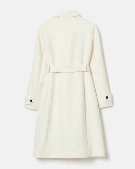 Classic Wool Belted Coat with Ribbed Collar