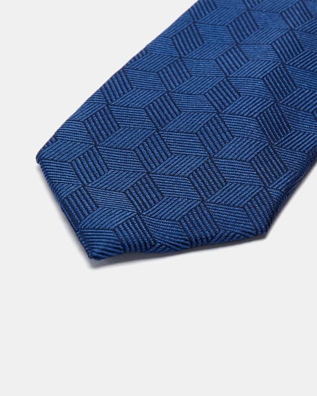 Regular Textured Bright Blue Tie with Tonal Geometric Pattern