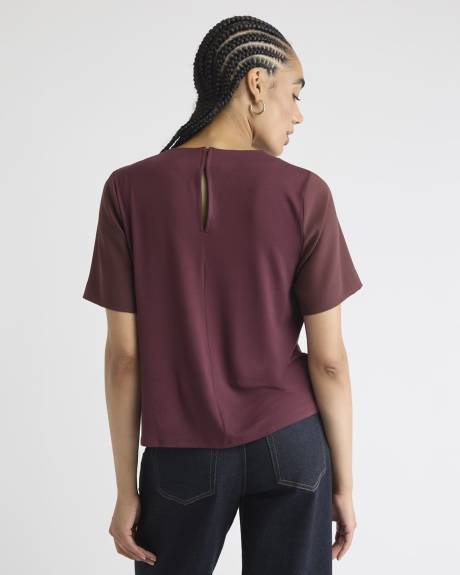 Blouse Bimatière à Manches Courtes et Col Rond