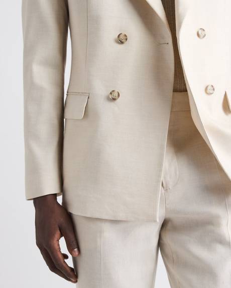 Veston de Complet à Coupe Ajustée en Lin à Boutonnage Double