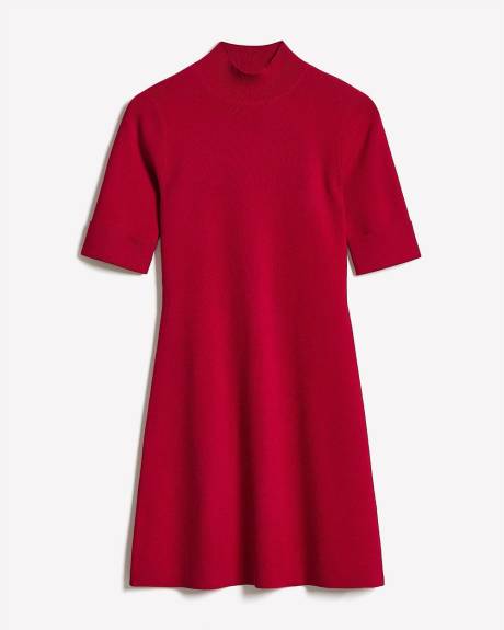 Mini-Robe en Tricot à Manches aux Coudes et Col Montant