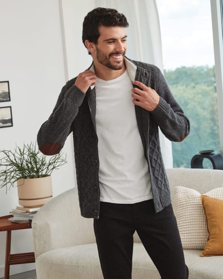 Mock-Neck Cardigan with Cable Stitch
