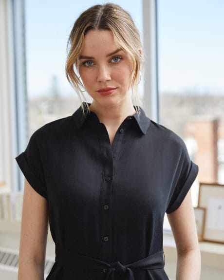 Tencel Short-Sleeve Midi Shirtdress