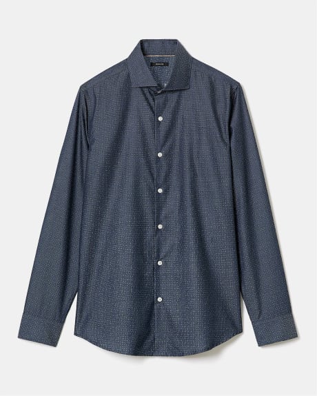 Slim-Fit Denim-Styled Dress Shirt with Dots