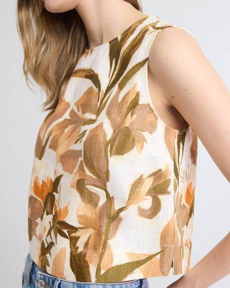 Blouse Sans Manches &agrave; Col Rond en M&eacute;lange de Lin