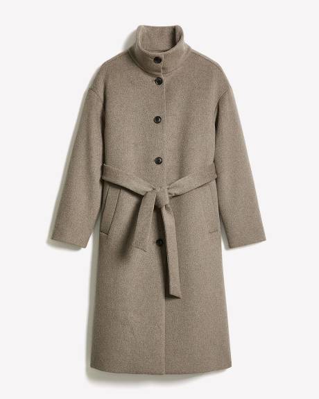 Wool-Blend Funnel-Neck Long Winter Coat