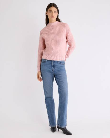 Long-Sleeve Mock-Neck Ribbed Marled Sweater