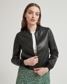 Faux Leather Cropped Bomber Jacket