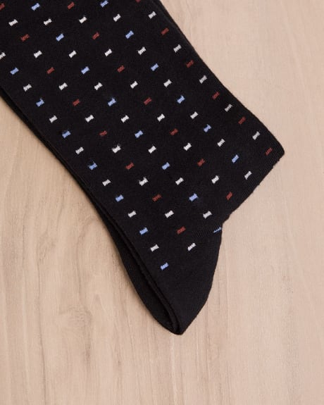 Black Dress Socks with Square-Dotted Pattern