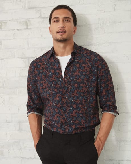 Tailored Fit Viscose Dress Shirt with Bold Print