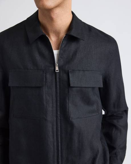 Linen Jacket with Flap Pockets at Chest