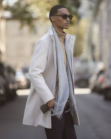 Classic Solid Mock-Neck Wool Coat with Dickey