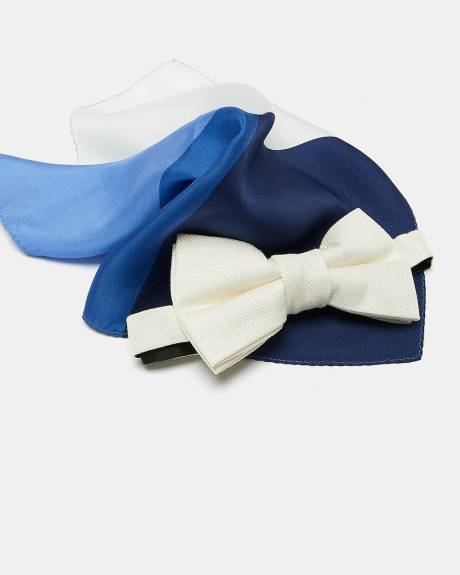 Velvet and Silk Bow Tie with Silk Handkerchief - Gift Set