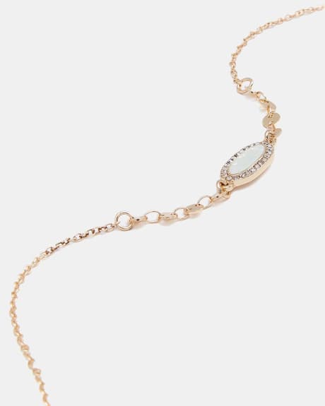 Metallic Pendant Necklace with Iridescent Stone